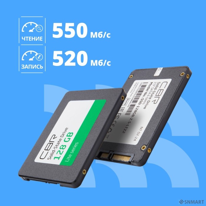 CBR SSD-128GB-2.5-LT22, Внутренний SSD-накопитель, серия "Lite", 128 GB, 2.5", SATA III 6 Gbit/s, SM2259XT, 3D TLC NAND, R/W speed up to 550/520 MB/s, TBW (TB) 64