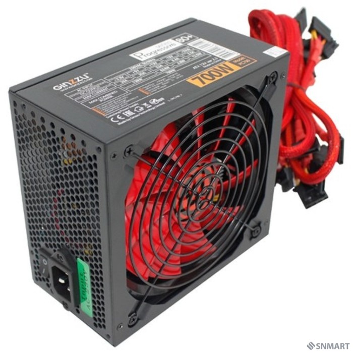 Ginzzu PC700 14CM(Red) 80+ black,APFC,24+4p,2 PCI-E(6+2), 7*SATA, 4*IDE,оплетка, кабель питания,цветная коробка