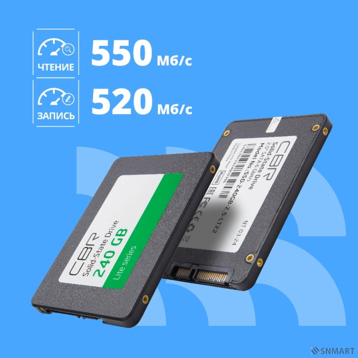 CBR SSD-240GB-2.5-LT22, Внутренний SSD-накопитель, серия "Lite", 240 GB, 2.5", SATA III 6 Gbit/s, SM2259XT, 3D TLC NAND, R/W speed up to 550/520 MB/s, TBW (TB) 120