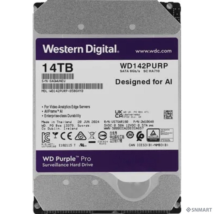 14TB WD Purple Pro (WD142PURP) [Serial ATA III, 7200- rpm, 512Mb, 3.5", All Frame AI]