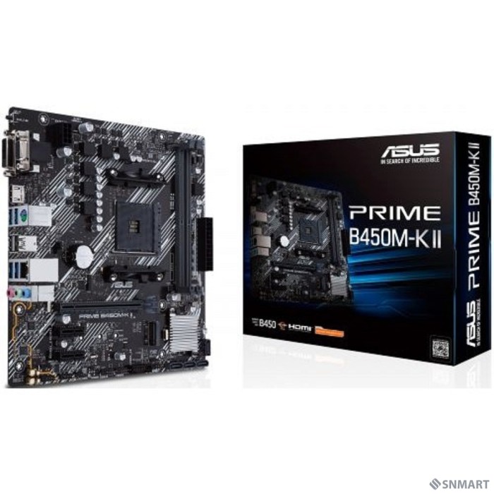 ASUS PRIME B450M-K II (Socket AM4, mATX, 2xDDR4(64GB), VGA/DVI-D/HDMI 2.0, 1xPCIe 3.0x16/2xPCIe 2.0, 1xLAN, 6xSATA 6Gb/s, 1xM.2, 4xUSB 3.2, 2xUSB 2.0, 1xPS/2)