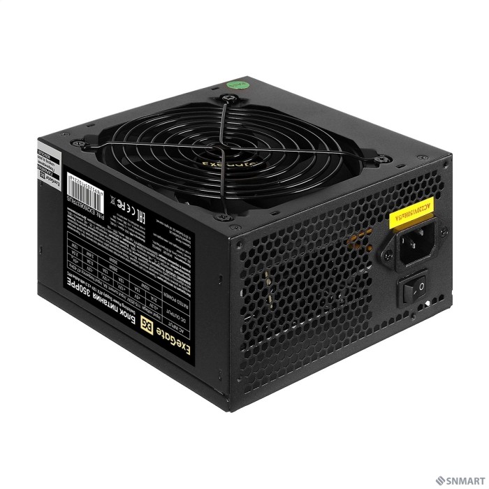 Exegate EX260637RUS Блок питания 350W Exegate 350PPE, ATX, black, APFC, 12cm, 24p+4p, PCI-E, 5*SATA, 3*IDE, FDD