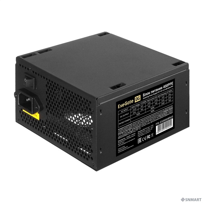 Exegate EX260638RUS Блок питания 400W Exegate 400PPE, ATX, black, APFC, 12cm, 24p+4p, PCI-E, 3*IDE, 5*SATA, FDD
