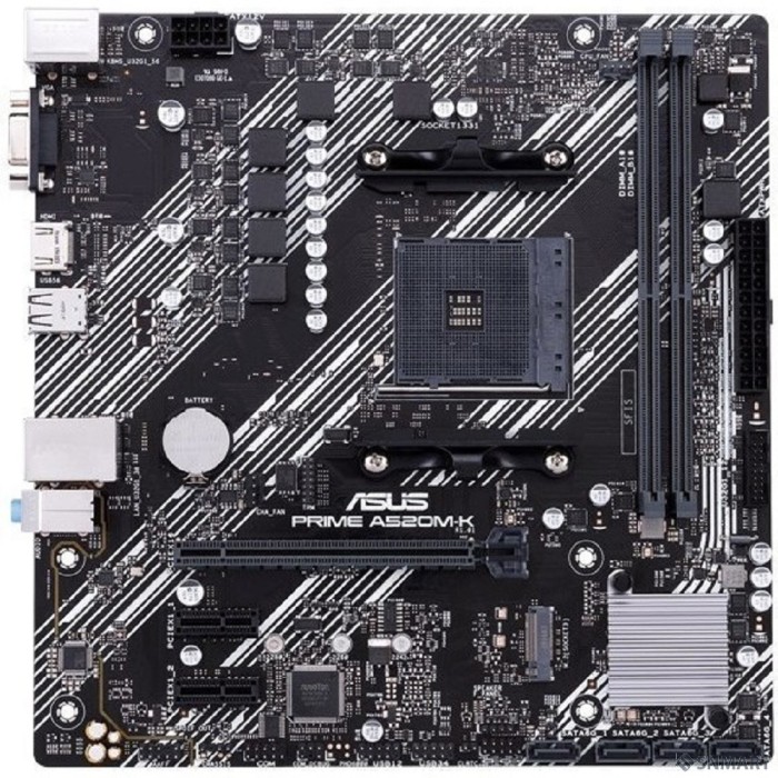 ASUS PRIME A520M-K (Socket AM4, mATX, 2xDDR4(64GB),  VGA/HDMI 2.1, 1xPCIe 3.0x16/2xPCIe 3.0, 1xLAN, 4xSATA 6Gb/s, 1xM.2, 4xUSB 3.2, 2xUSB 2.0, 1xPS/2)