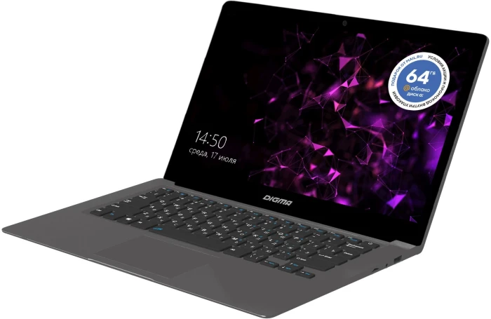 Ноутбук Digma EVE 14 C414 Celeron N4020 4Gb eMMC64Gb Intel UHD Graphics 600 14.1" IPS FHD (1920x1080) Windows 10 Home Single Language 64 dk.grey WiFi BT Cam 5000mAh (ES4060EW)