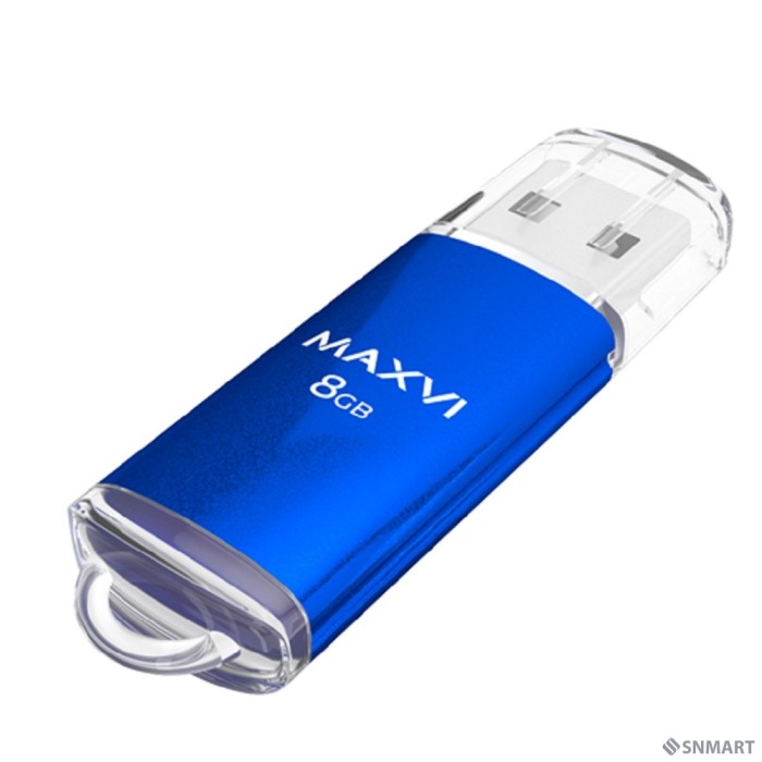 Maxvi USB Drive 8GB MP blue, монолит с колпачком, металл + ABS пластик, USB 2.0