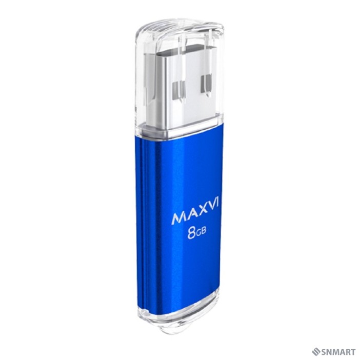 Maxvi USB Drive 8GB MP blue, монолит с колпачком, металл + ABS пластик, USB 2.0