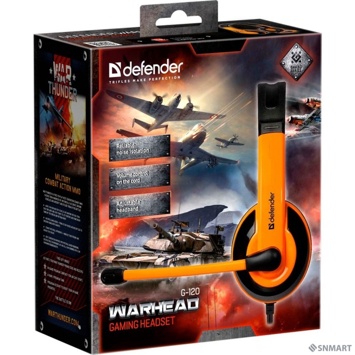 Defender Warhead G-120 черный + оранжевый, кабель 2 м  [64099]