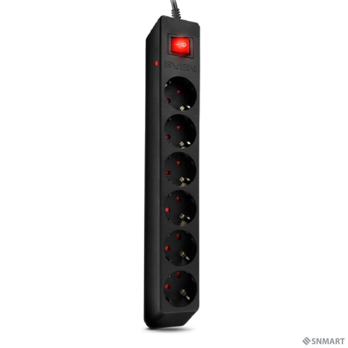 SVEN Фильтр Optima 1,8 м (6 розеток с защитными шторками) черный, цветная коробка [SV-021016]