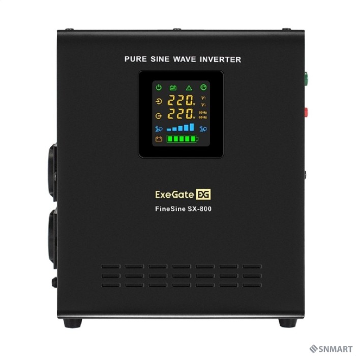Exegate EX295996RUS ИБП (инвертор, синус, для котла) настенный ExeGate FineSine SX-800.LCD.AVR.2SH <800VA/500W, чистая синусоида, цветной LCD-дисплей, AVR, 2*Schuko, линейно-интерактивный, внешняя бат