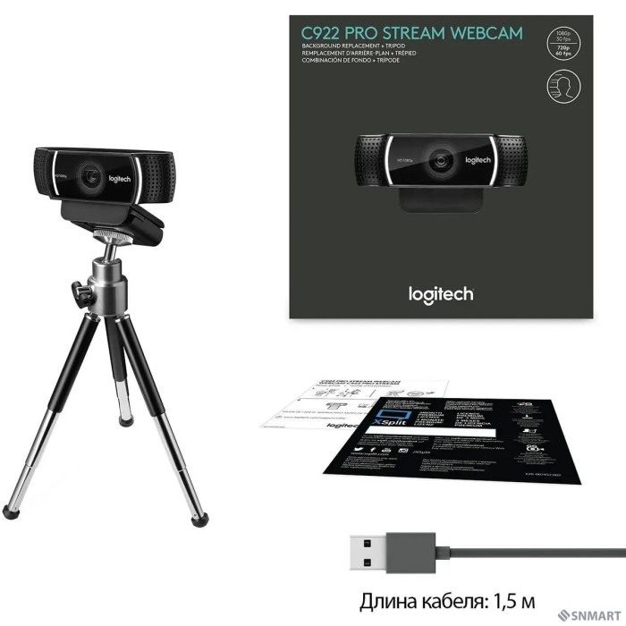 960-001088/960-001089 Logitech WebCam C922 Pro Stream  [USB 2.0, 1920*1080, 2Mpix foto, Mic, Black]