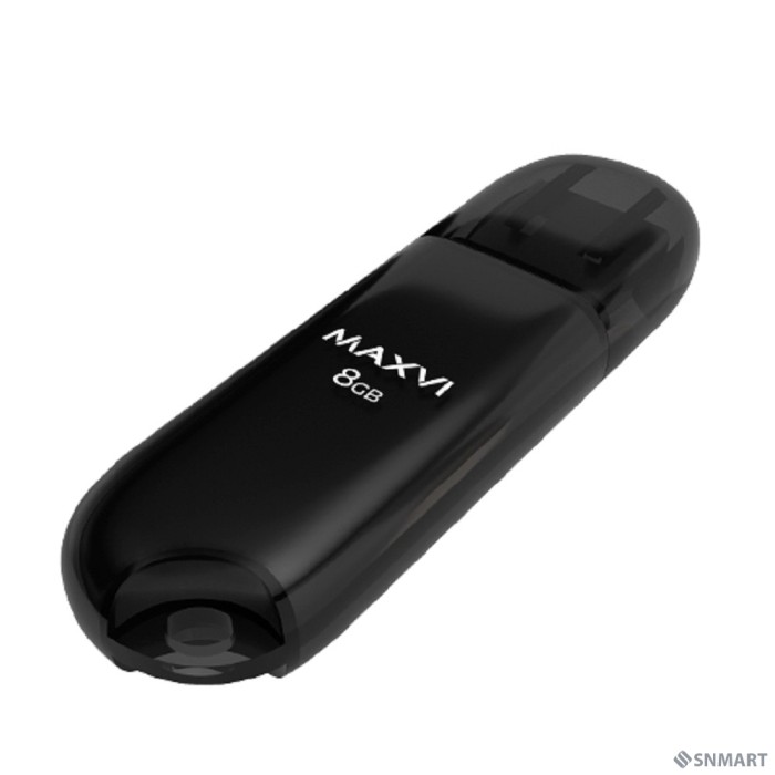 Maxvi USB Drive 8GB P1 black, монолит с колпачком, ABS пластик, USB 2.0 FD8GBUSB20C10P1