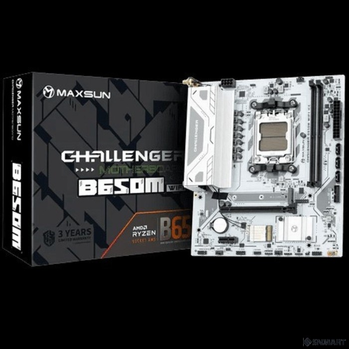 MAXSUN MS-Challenger B650M WIFI ICE V2 (Socket AM5, mATX, 2*DDR5(64Gb), DP/HDMI, 3*SATA3, 1*M.2, 1*PCIEx16/1*PCIEx1, 2*USB 2.0, 4*USB 3.2, LAN 1*1G,  Bluetooth,  Wi-Fi 802.11ac, RTL)