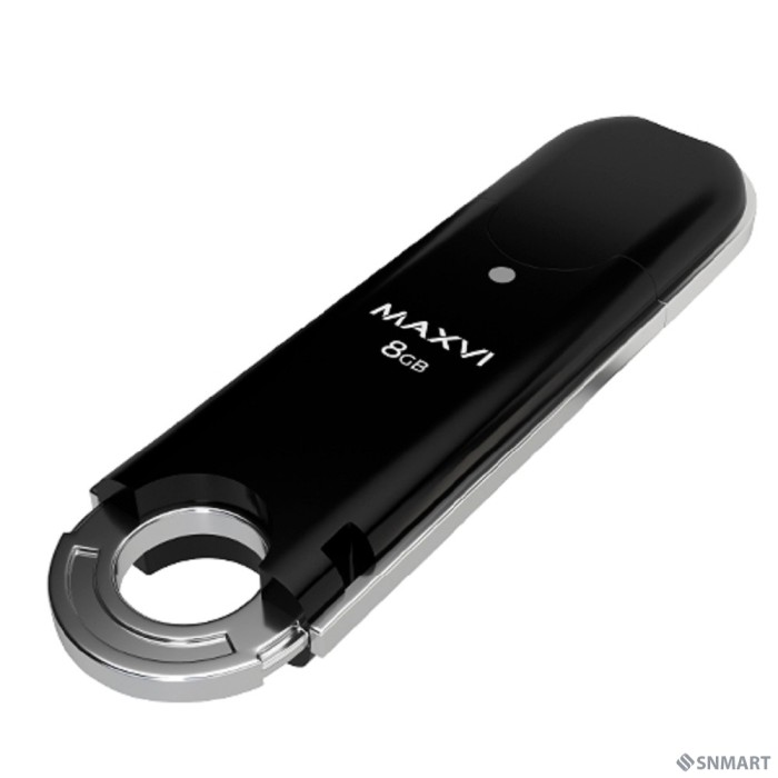 Maxvi USB Drive 8GB P2 black, монолит с колпачком, ABS пластик, USB 2.0