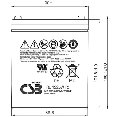 Батарея для ИБП CSB HRL1225W F2 FR 12В 25Ач