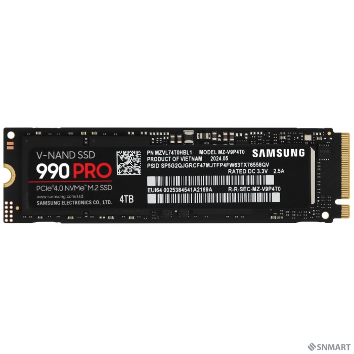 Samsung SSD 4TB 990 PRO PCIe Gen 4.0 x4 NVMe 2.0 V-NAND TLC MZ-V9P4T0BW