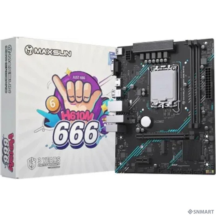 MAXSUN MS-H610M 666 WIFI6 ARGB (Socket 1700, mATX, 2*DDR4, VGA/HDMI, 4*SATA3, 1*M.2, 1*PCIEx16/1*PCIEx1, 2*USB2.0, 2*USB 3.2 Gen1, LAN 1*1G, Bluetooth,  Wi-Fi 802.11ax, RTL)