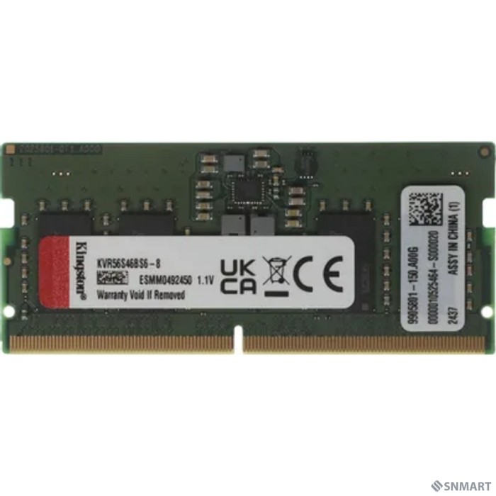 Kingston 8GB 5600MT/s DDR5 Non-ECC CL46 SODIMM 1Rx16 KVR56S46BS6-8
