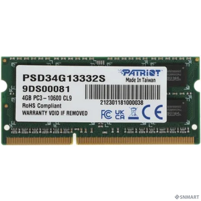Patriot DDR3 SODIMM 4GB PSD34G13332S (PC3-10600) 1333MHz