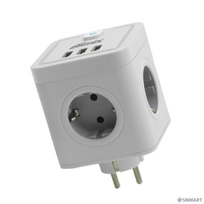 RITMIX RM-043 White Сетевой фильтр с кнопкой питания [16А, 4 розетки, 3 USB] [80003358]