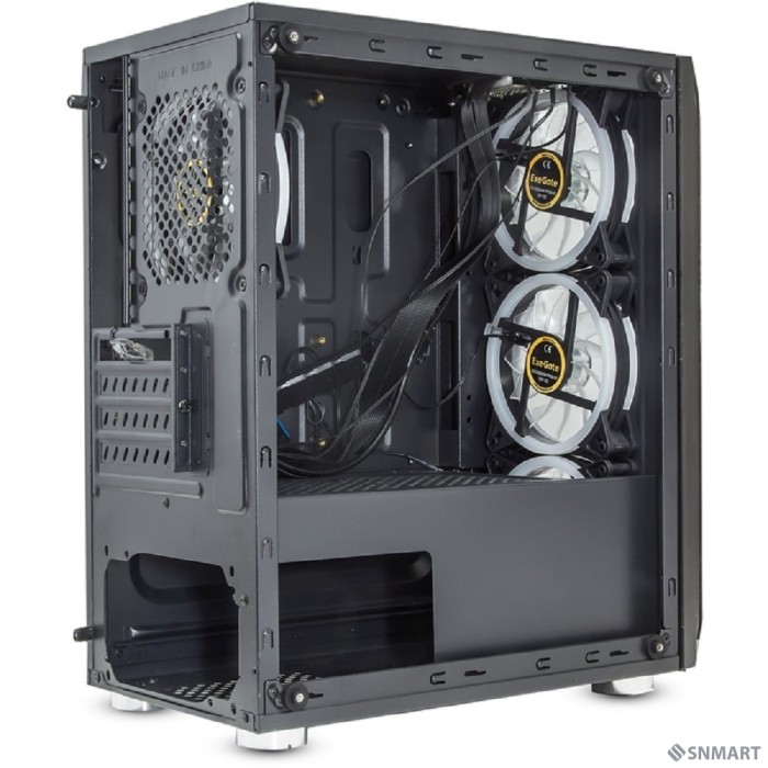 Exegate EX294383RUS Корпус Minitower ExeGate Mistery R3 (mATX, без БП, 2*USB+1*USB3.0, аудио, черный, 4 вент. 12см с RGB подсветкой, боковая панель - закаленное стекло)