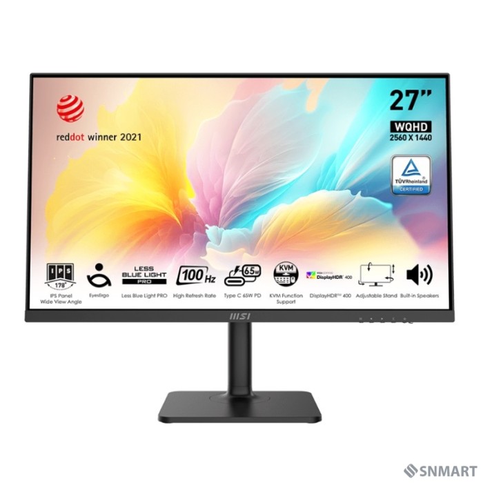 MSI PRO 27" MD272QXP черный [IPS 2560x1440 100Hz 16:9 300cd 178/178 HDMI DisplayPort USB HAS Pivot] [9S6-3PB19H-233]