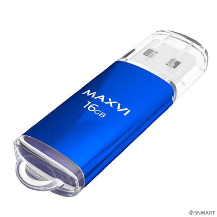 Maxvi USB Drive 16GBMP blue, монолит с колпачком, металл + ABS пластик, USB 2.0 FD16GBUSB20C10MP