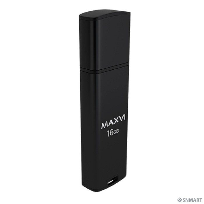 Maxvi USB Drive 16GB MP2 black, монолит с колпачком, ABS пластик + металл, USB 2.0