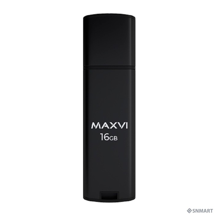 Maxvi USB Drive 16GB MP2 black, монолит с колпачком, ABS пластик + металл, USB 2.0