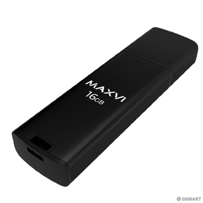 Maxvi USB Drive 16GB MP2 black, монолит с колпачком, ABS пластик + металл, USB 2.0