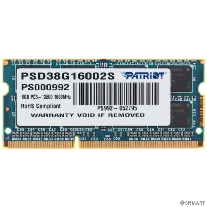 Patriot DDR3 SODIMM 8GB PSD38G16002S (PC3-12800, 1600MHz, 1.5V)