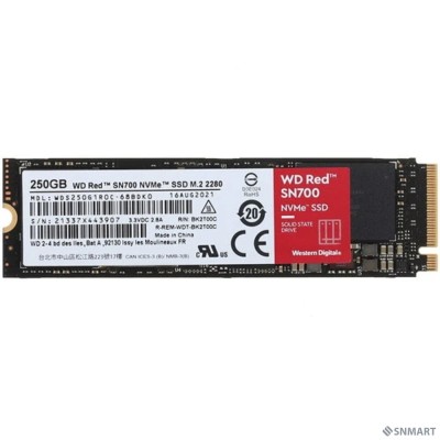 Твердотельный накопитель  250GB SSD WD RED SN700 NVMe M.2 PCI-E R3100Mb/s, W1600MB/s WDS250G1R0C