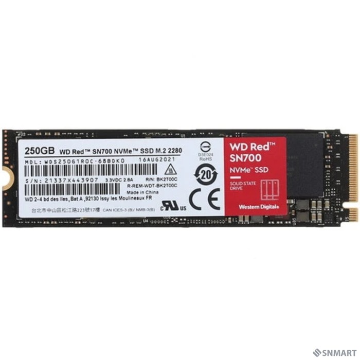 Твердотельный накопитель  250GB SSD WD RED SN700 NVMe M.2 PCI-E R3100Mb/s, W1600MB/s WDS250G1R0C