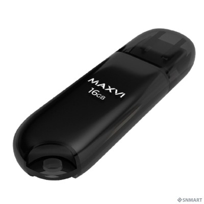 Maxvi USB Drive 16GB P1 black, монолит с колпачком, ABS пластик, USB 2.0