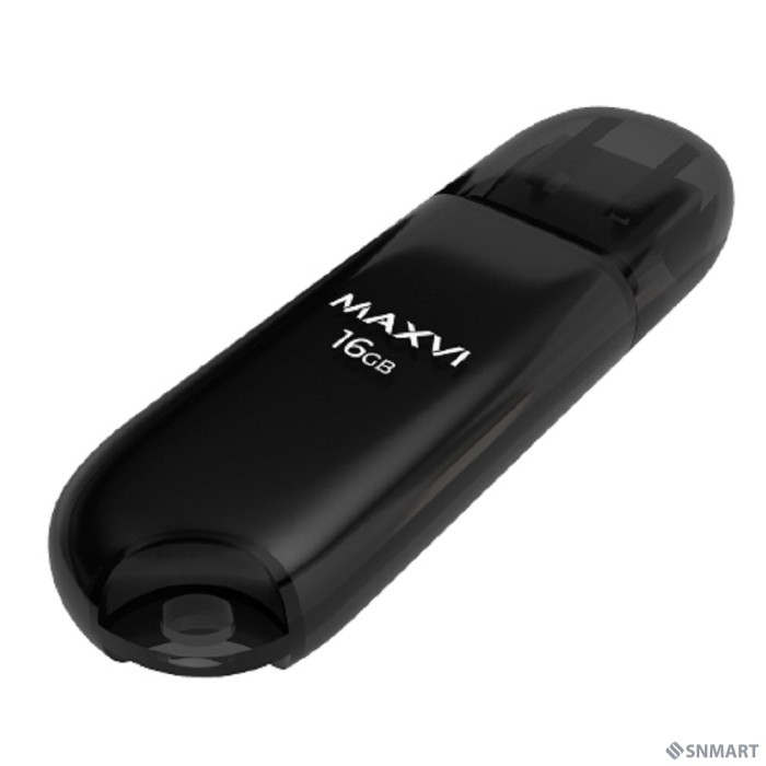 Maxvi USB Drive 16GB P1 black, монолит с колпачком, ABS пластик, USB 2.0