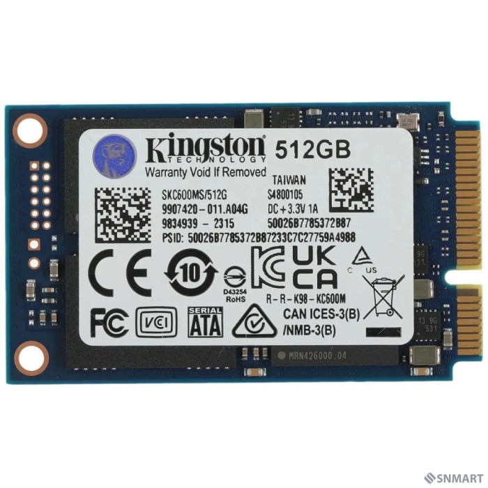 Kingston SSD 512GB KC600 Series SKC600MS/512G mSATA