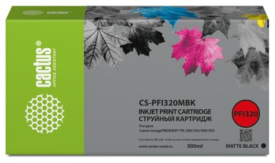 Картридж струйный Cactus CS-PFI320MBK PFI-320 MBK черный матовый (300мл) для Canon imagePROGRAF TM-200/TM-200 MFP L24ei/TM-205/TM-300