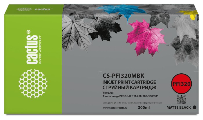 Картридж струйный Cactus CS-PFI320MBK PFI-320 MBK черный матовый (300мл) для Canon imagePROGRAF TM-200/TM-200 MFP L24ei/TM-205/TM-300
