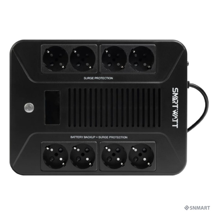 SMARTWATT UPS SAFE PRO LCD 800 [линейно-интерактивный, 800/480 ВА/Вт, напольный/настенный, LCD дисплей, Shuko CEE7/4 - 8 шт. (4 шт. с резервным питанием, 4 шт. - сетевой фильтр]