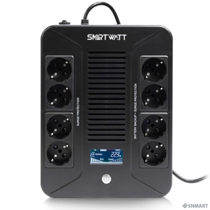 SMARTWATT UPS SAFE PRO LCD 800 [линейно-интерактивный, 800/480 ВА/Вт, напольный/настенный, LCD дисплей, Shuko CEE7/4 - 8 шт. (4 шт. с резервным питанием, 4 шт. - сетевой фильтр]