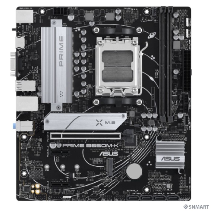 ASUS PRIME B650M-K (Socket AM5, mATX, 2xDDR5(96GB), VGA/HDMI 2.1, 1xPCIe 4.0x16/2xPCIe 4.0, 1xLAN (2.5GbE), 4xSATA 6Gb/s, 2xM.2, 4xUSB 3.2, 4xUSB 2.0, 1xPS/2)