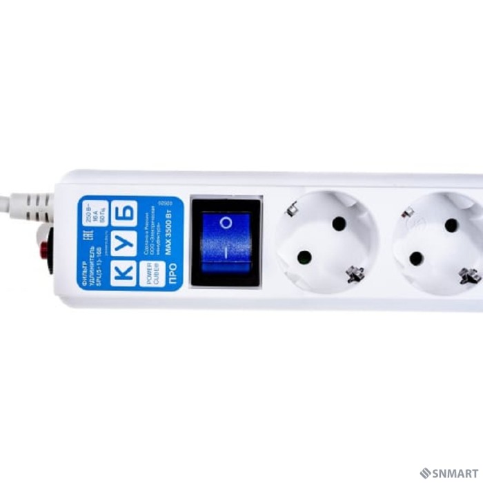 PowerCube PRO Фильтр-удлинитель (SPL(5+1)-16B-P-5М) 5.0 м, LC контур, 16А/3,5кВт, LC контур - подавление В/Ч помех
