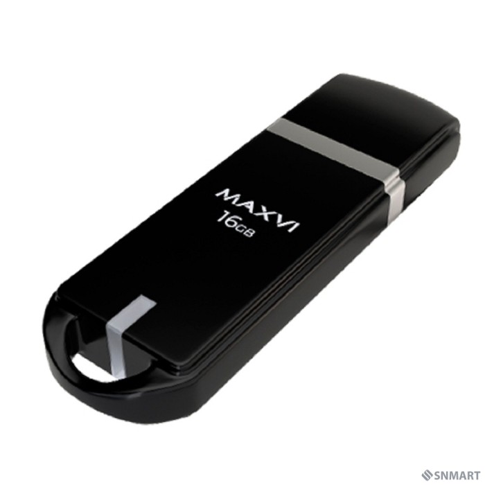 Maxvi USB Drive 16GB P3 black, монолит с колпачком, ABS пластик, USB 2.0