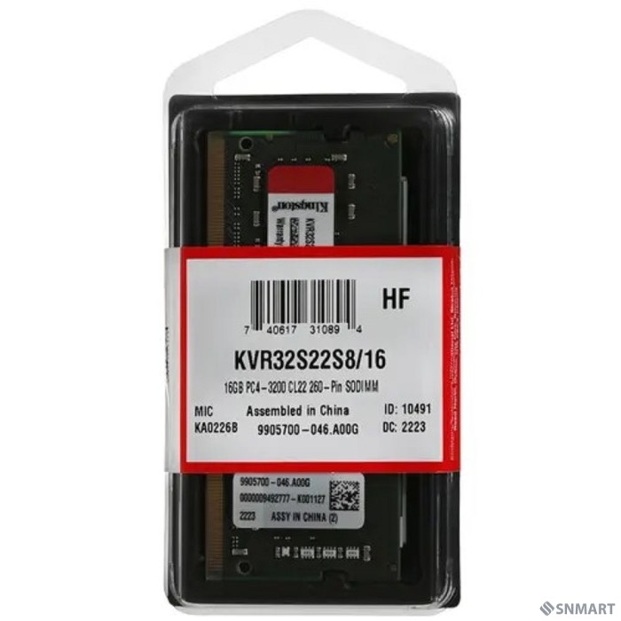 Kingston DDR4 SODIMM 16GB KVR32S22S8/16 PC4-25600, 3200MHz, CL22