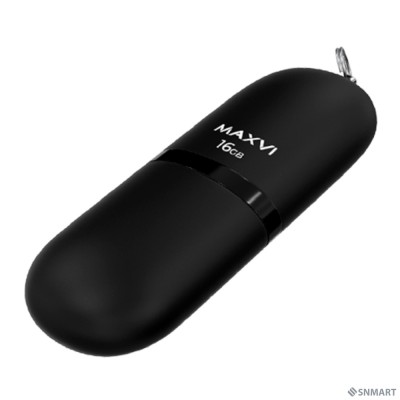 Maxvi USB Drive 16GB SF black, монолит с колпачком, soft touch, USB 2.0