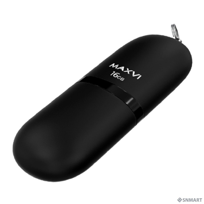 Maxvi USB Drive 16GB SF black, монолит с колпачком, soft touch, USB 2.0
