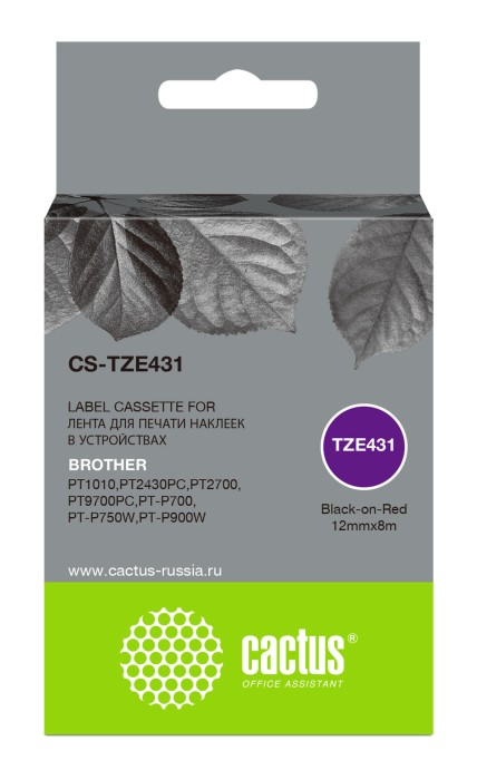 Картридж ленточный Cactus CS-TZE431 TZE-431 черный на красном 12x8 черный для Brother 1010/1280/1280VP/2700VP
