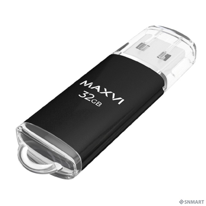 Maxvi USB Drive 32GB MP black, монолит с колпачком, металл + ABS пластик, USB 2.0 FD32GBUSB20C10MP
