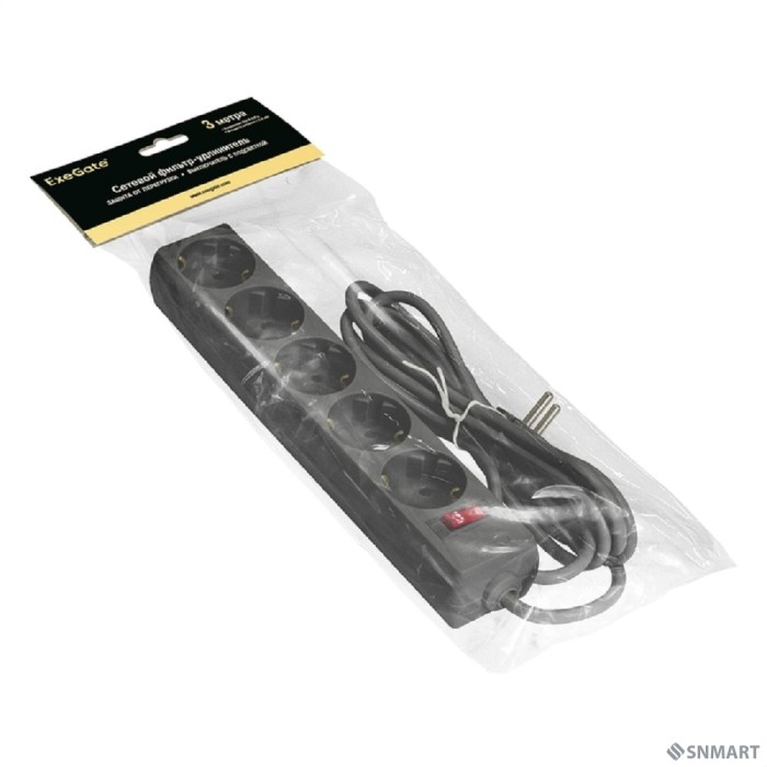 Exegate EX221185RUS Сетевой фильтр Exegate SP-5-3B (5 розеток, 3м, евровилка, черный)