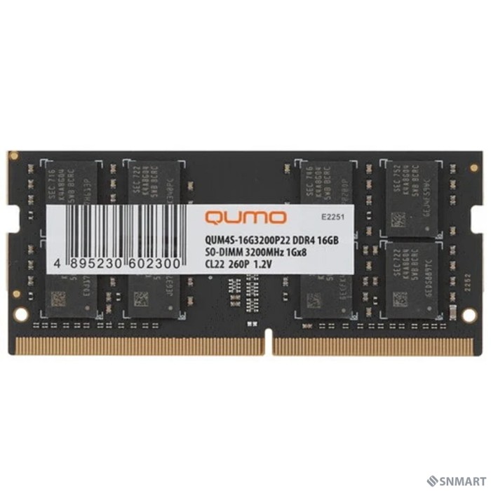 QUMO DDR4 SODIMM 16GB QUM4S-16G3200P22 PC4-25600, 3200MHz OEM/RTL